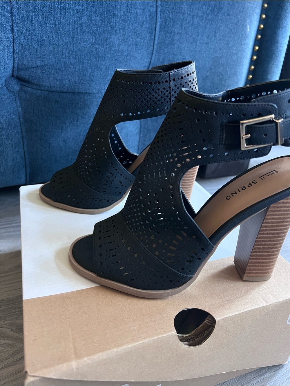 New Call It Spring Black Peep Toe Ankle Heeled Sandals - Picture 7 of 13